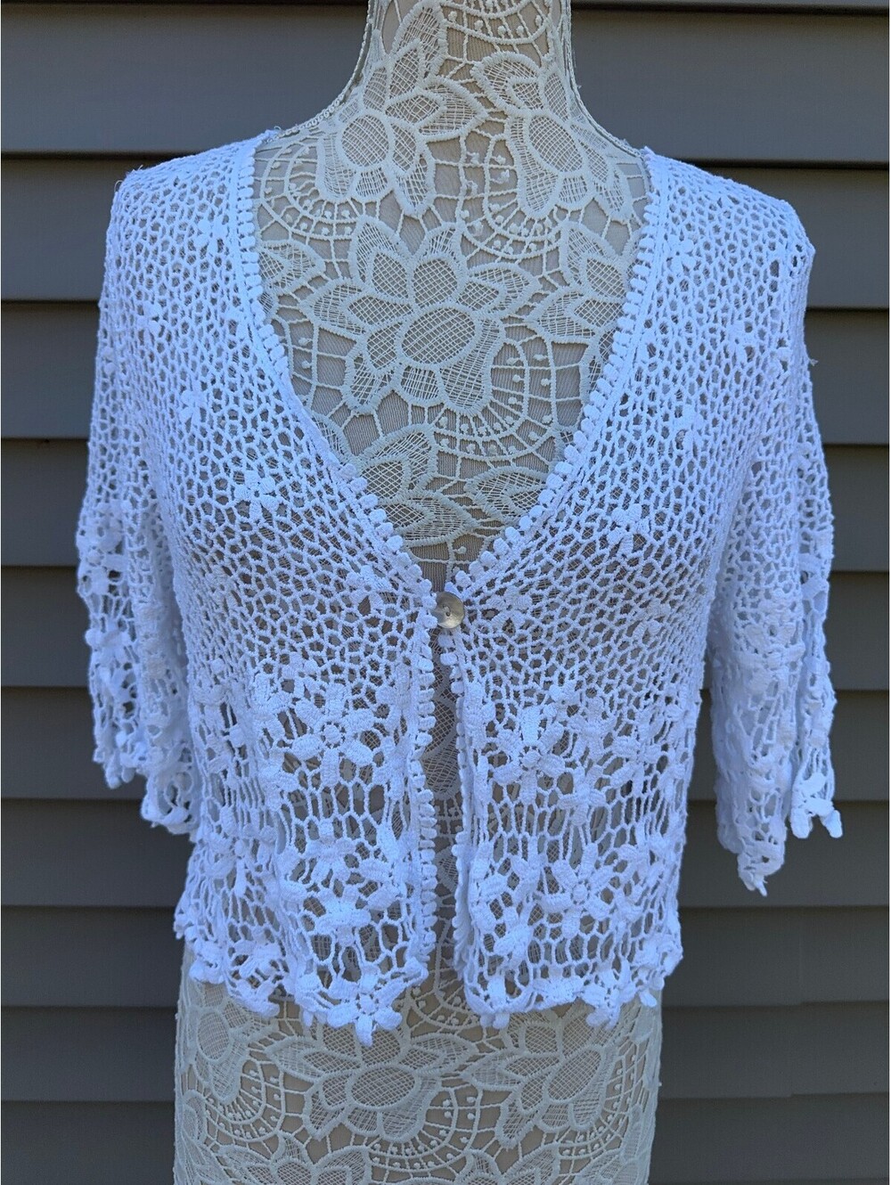 rabbit rabbit rabbit DESIGNS White Crochet Cardigan Bohemian Cottagecore Vintage